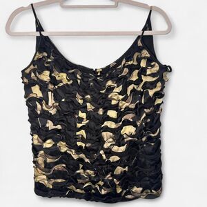 Armani silk 2005 y2k frilly ruffle textured floral black gold 6 romantic whimsy